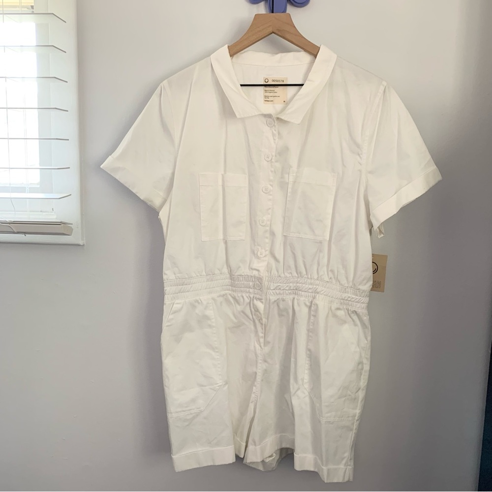 Fordays XL‎ NEW Shorts Coverall Utility Short Sleeve Romper White Organic Cotton